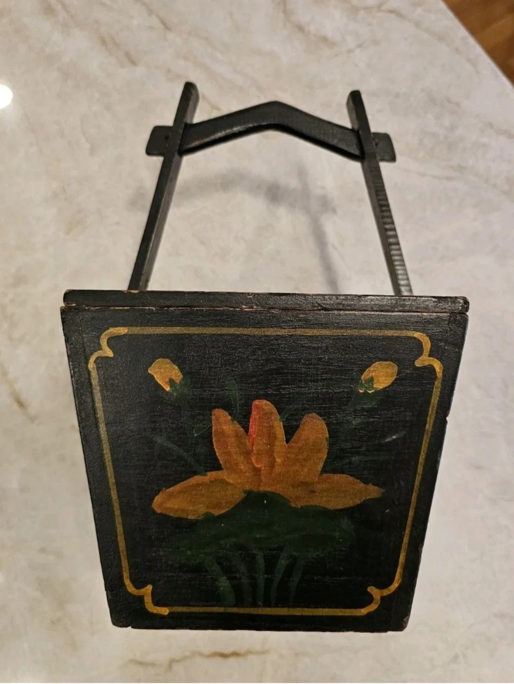 Antique Chinese Wooden Wedding Box/ Rice Basket Hand Painted 19th Cent.